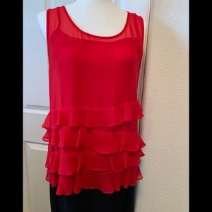 Liz Claiborne Layered Ruffle Sheer Top, Medium